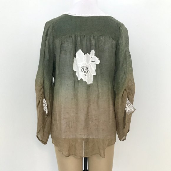 Vanita Rosa OS French Linen Ombre Lace Floral Top - Picture 7 of 9